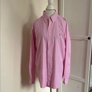 Polo Ralph Lauren Pink White Striped Oxford Shirt Classic Fit Mens 16.5 34/35